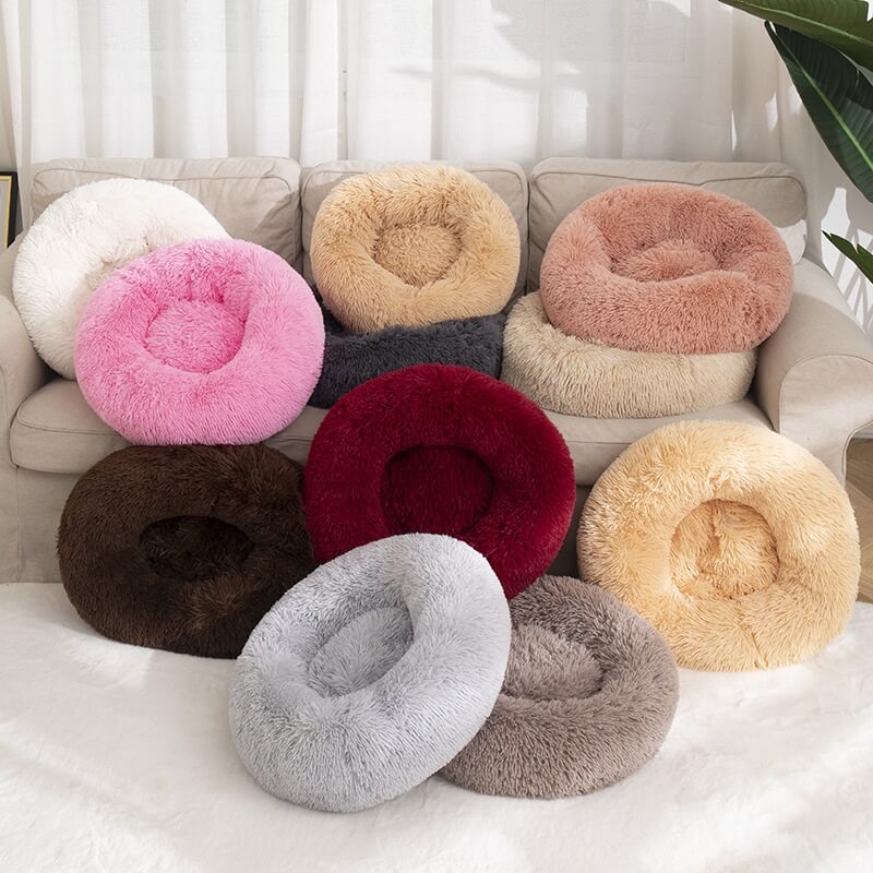 Round Donut Fluffy Faux Fur Dog Cat Pet Bed