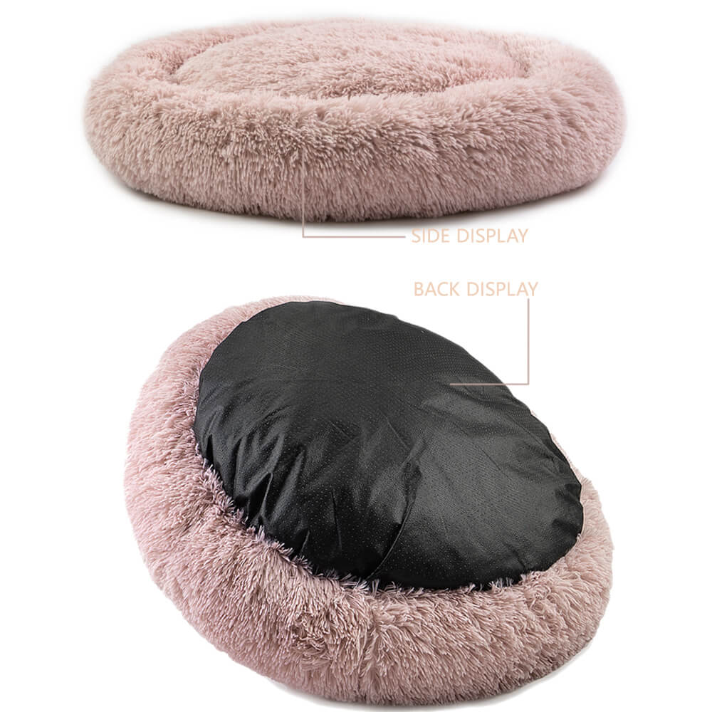Round Donut Washable Faux Fur Dog Cat Pet Bed 50 1