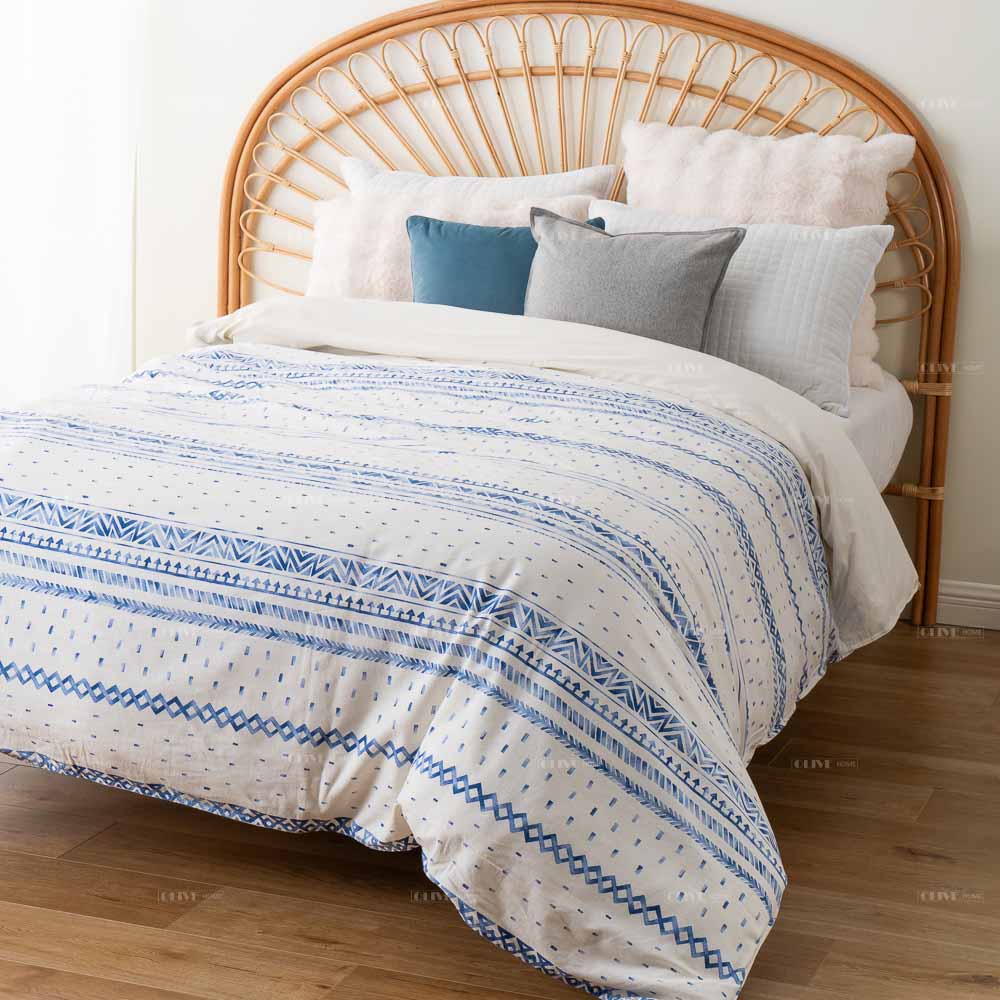 Printed Blue Striped Linen & Cotton Duvet Cover Bedding Set